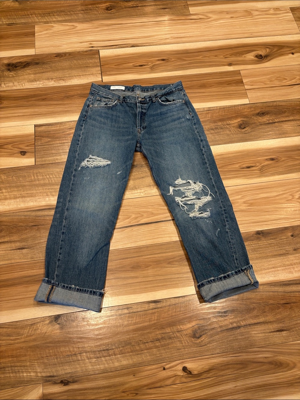 Zara Distressed Boyfriend Jeans - Blue